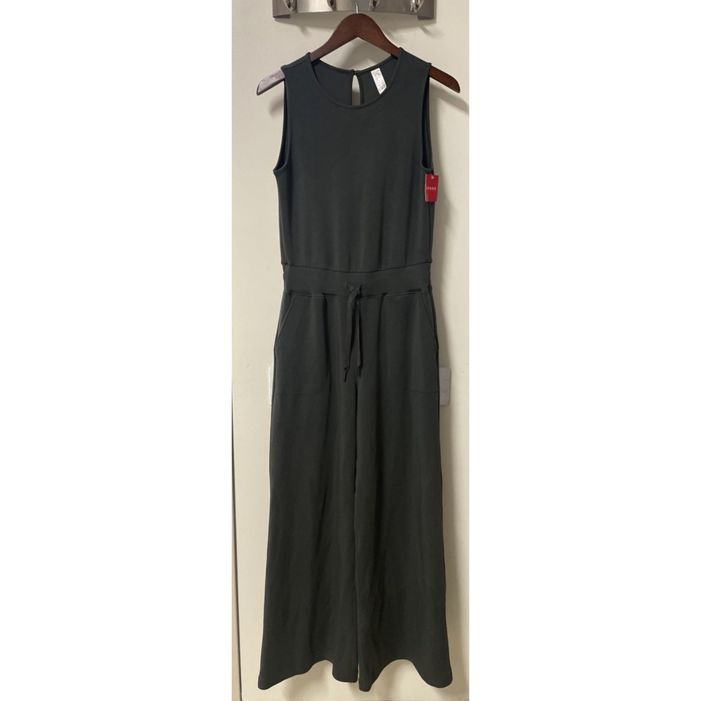 NWT Spanx Air Essential Sleeveless Wide Leg Jumpsuit Dark Palm Green Size S $148 - Picture 6 of 13